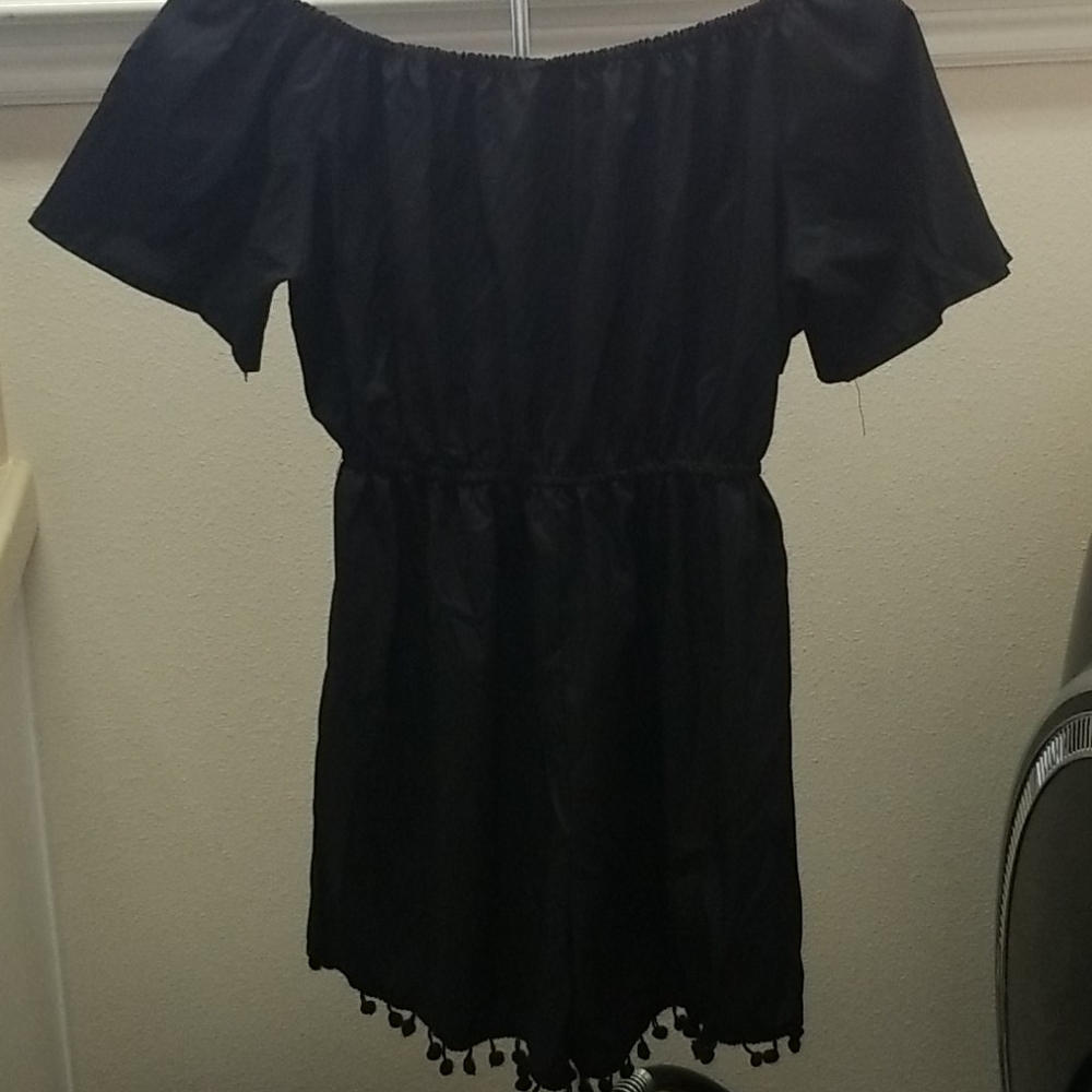 Black off shoulder short sleeve shorts romper